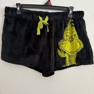 The Grinch Pajama Shorts Women’s Size Medium Black Fuzzy  Grinch Design New